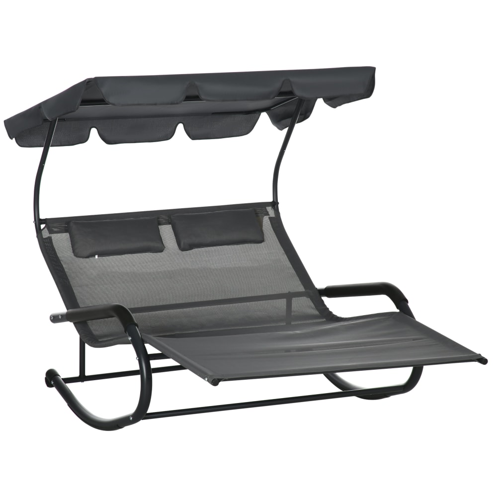 Chaise longue double pour 2 personnes en acier et tissu noir