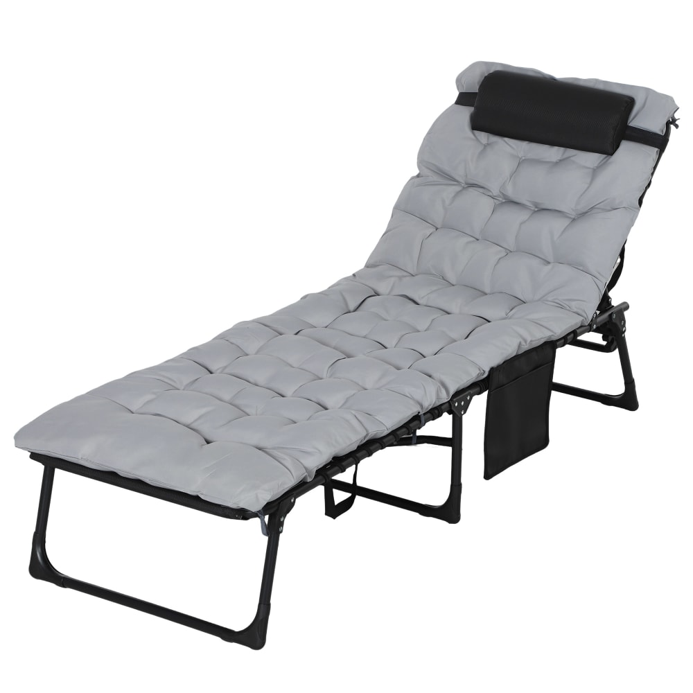 Bain de soleil chaise longue pliante textilène gris clair