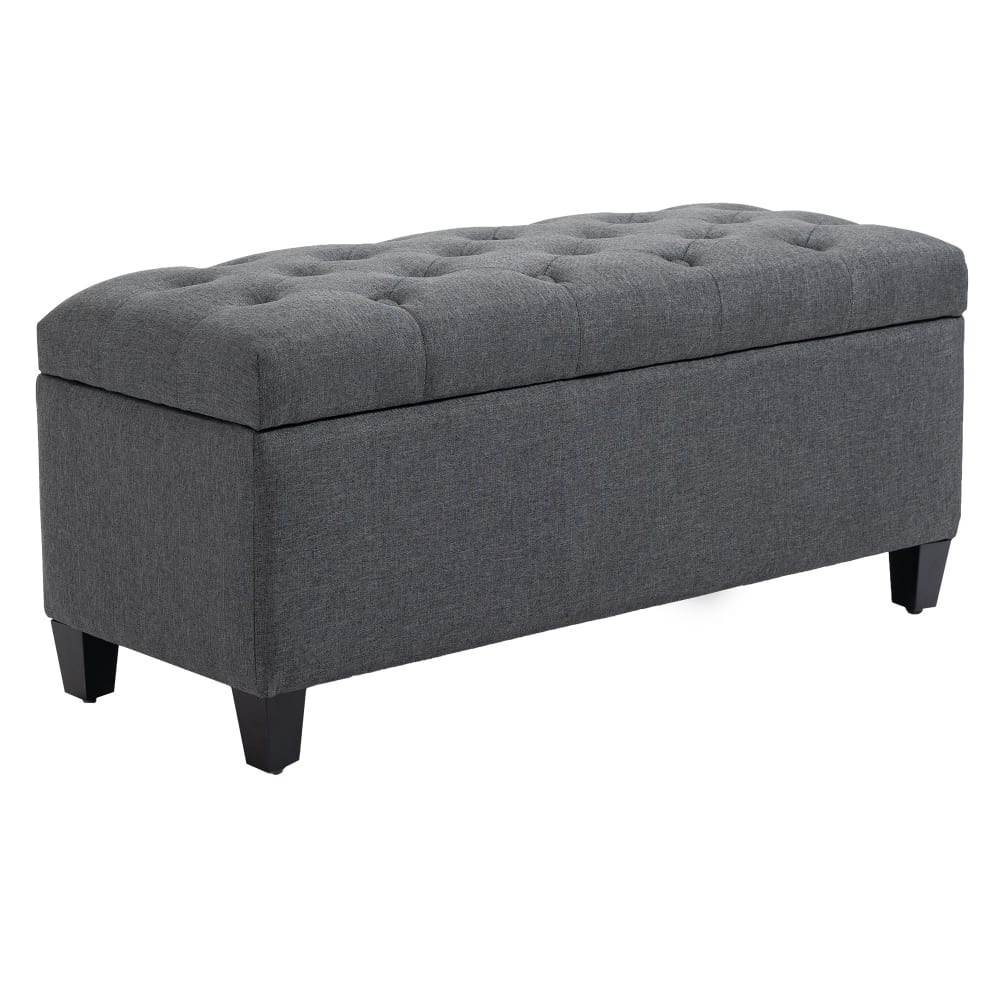 Banc de rangement pouf salon capitonné gris foncé
