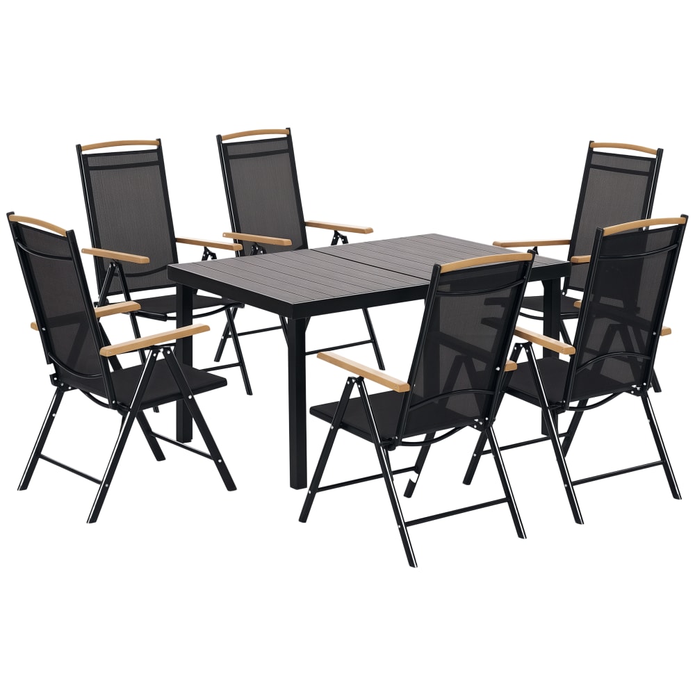 Salon de jardin extérieur 6 personnes aluminium noir