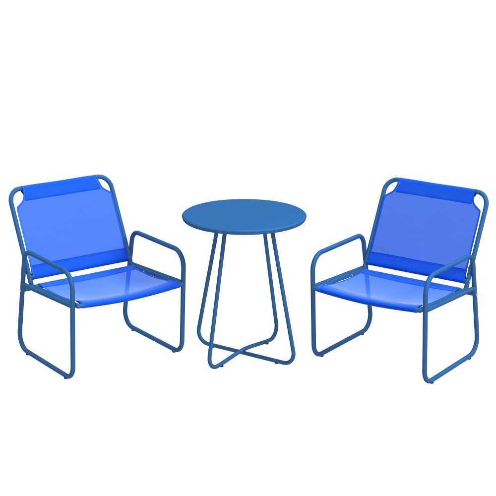 Ensemble salon jardin 3 pièces 2 fauteuils lounge et table ronde bleu
