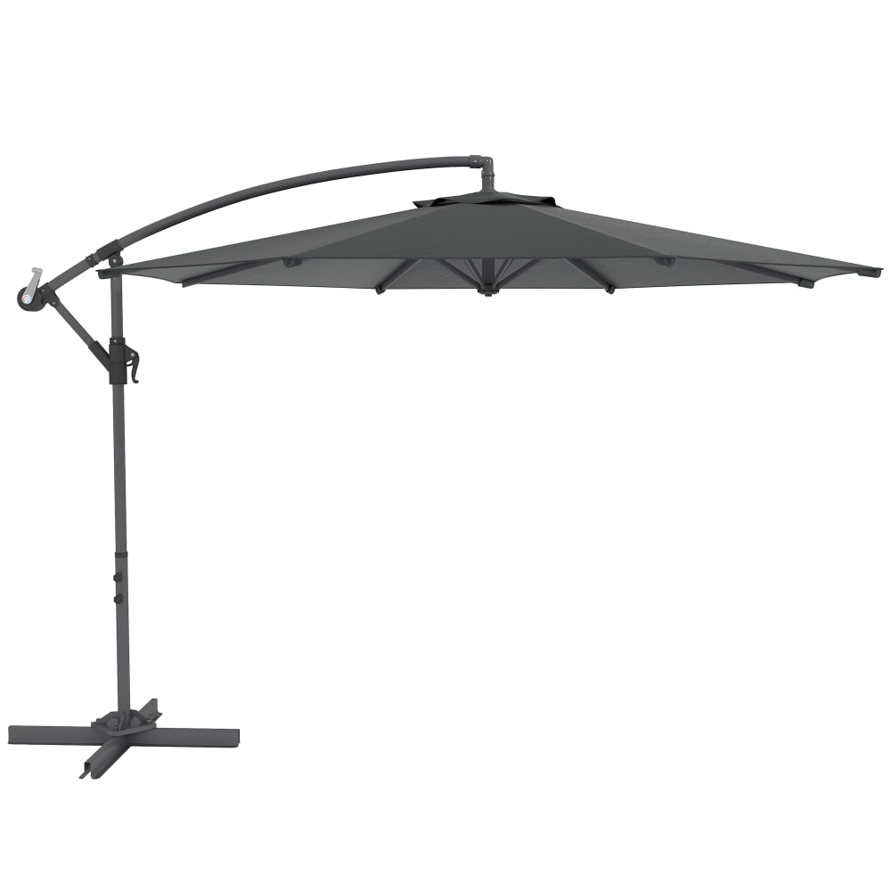 Parasol déporté octogonal rabattable 3m pied croix gris foncé