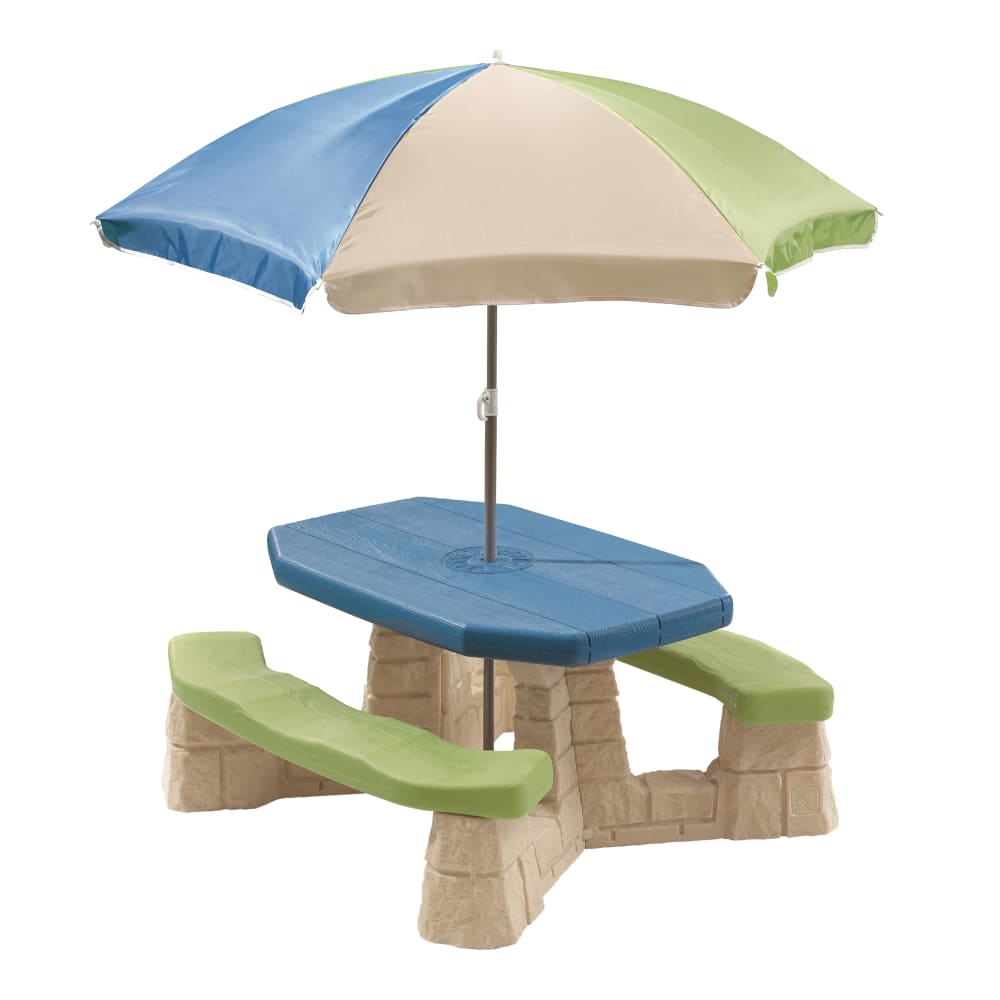 Table picnic avec parasol haut socle beige