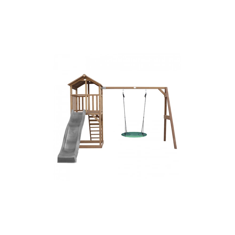 AXI Beach Tower avec balancoire nid  Marron Toboggan Gris