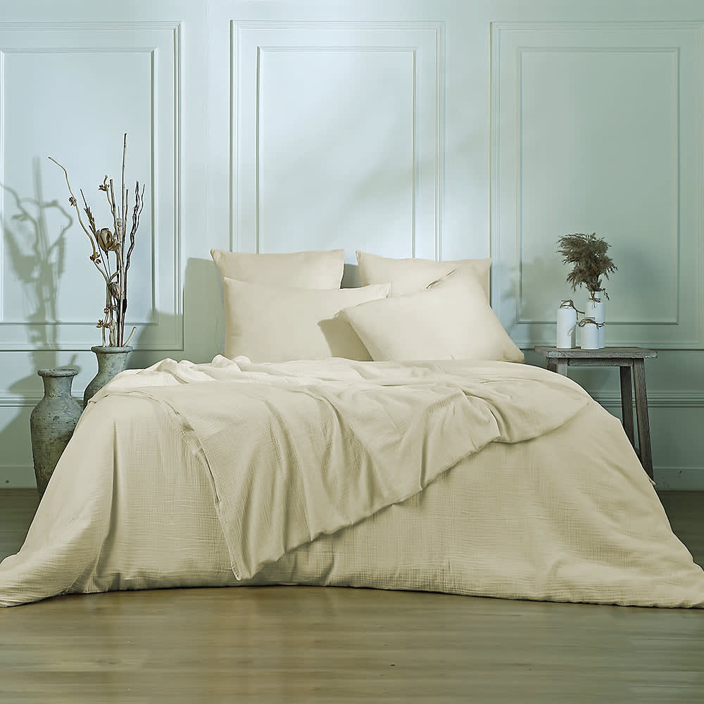 Parure + taies 50x70 gaze de coton sable 260x240