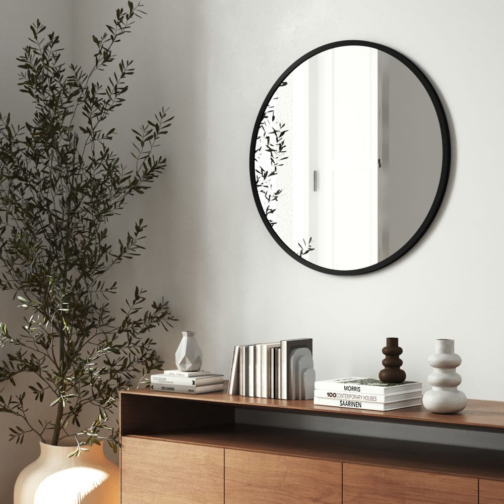 Miroir mural rond avec cadre en aluminium design minimaliste 50cm