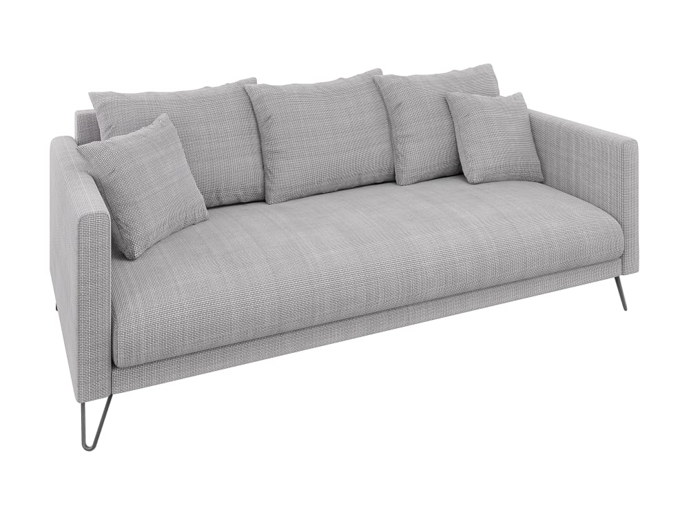 Canapé 3 places en tissu chenille gris clair avec pieds en métal noir