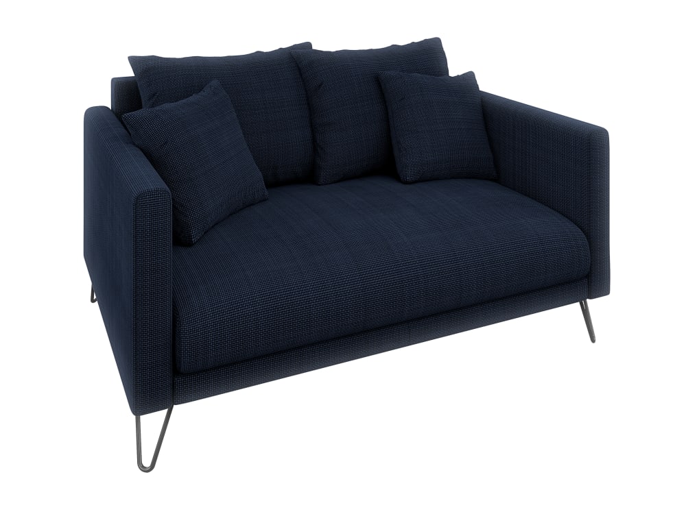 Canapé 2 places en tissu chenille bleu marine avec pieds en métal noir