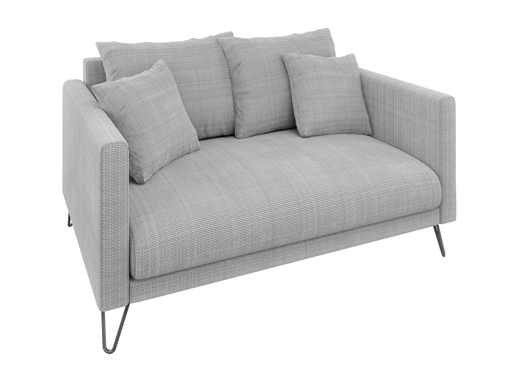 Canapé 2 places en tissu chenille gris clair avec pieds en métal noir