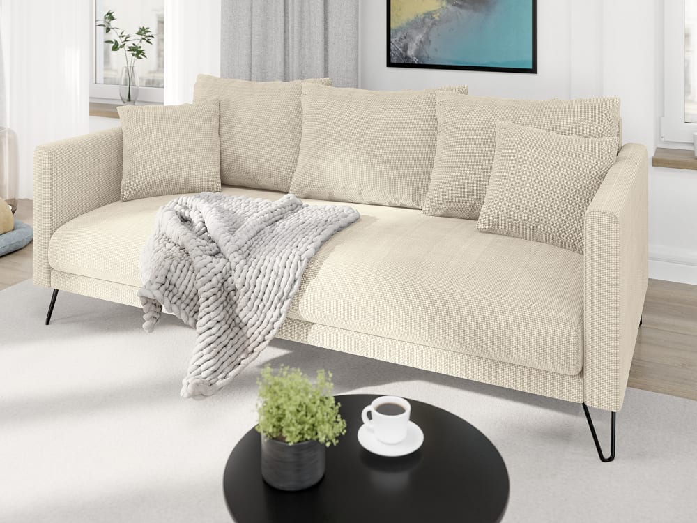 Modernes Sofa 3-Sitzer aus Chenille-Stoff, Beige - Maisons Du