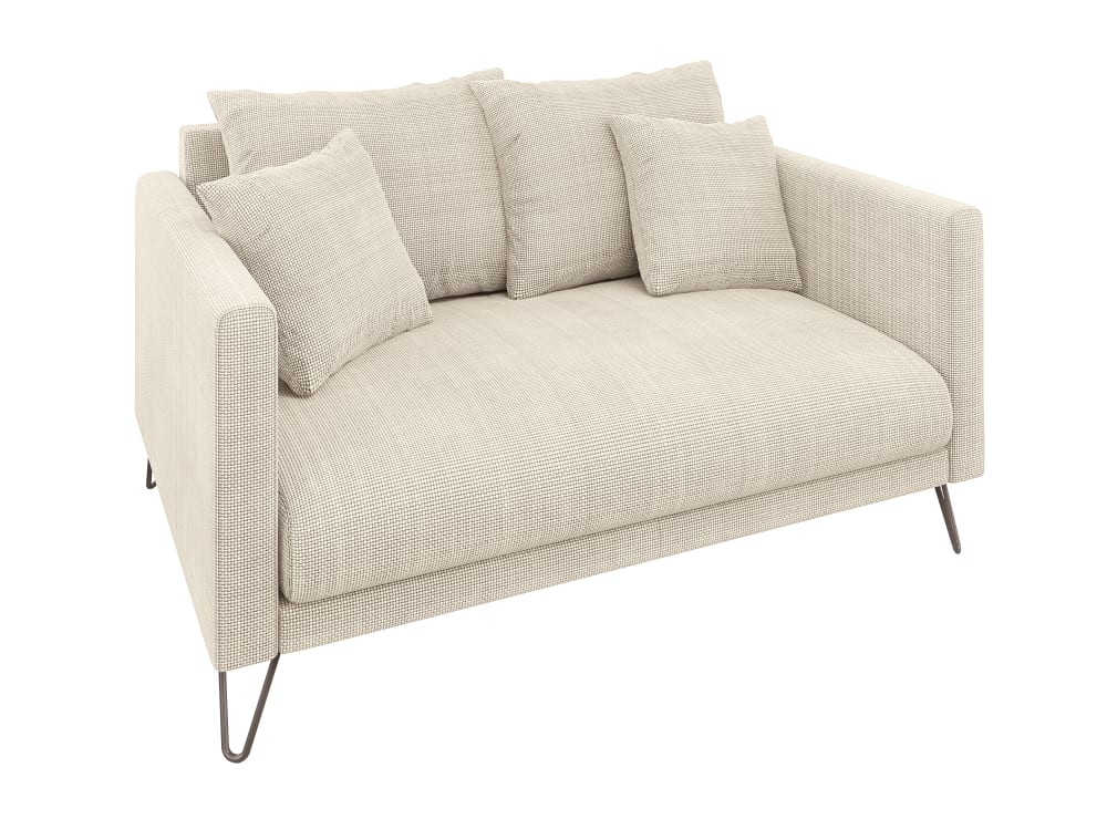 Canapé 2 places en tissu chenille beige avec pieds en métal noir