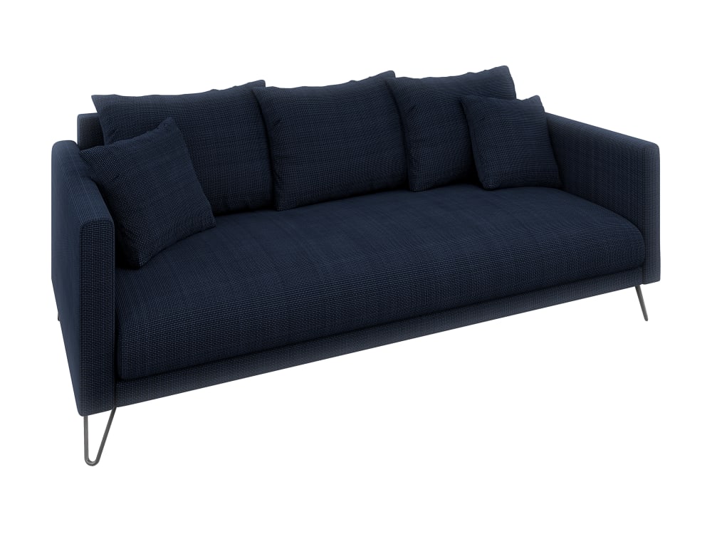 Canapé 3 places en tissu chenille bleu marine avec pieds en métal noir
