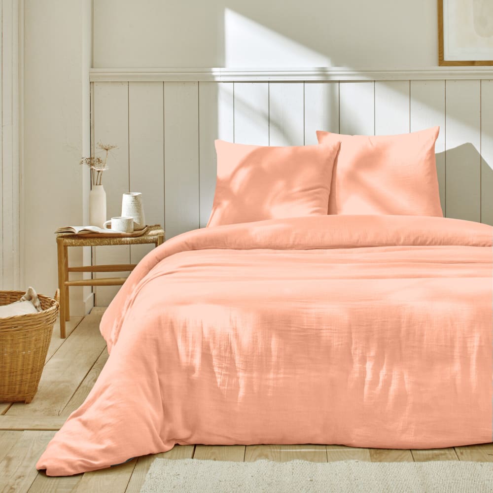Parure housse de couette gaze de coton rose 240x220 cm
