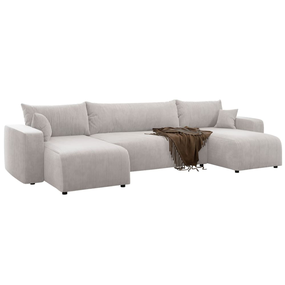 Canapé panoramique convertible en velours côtelé beige clair