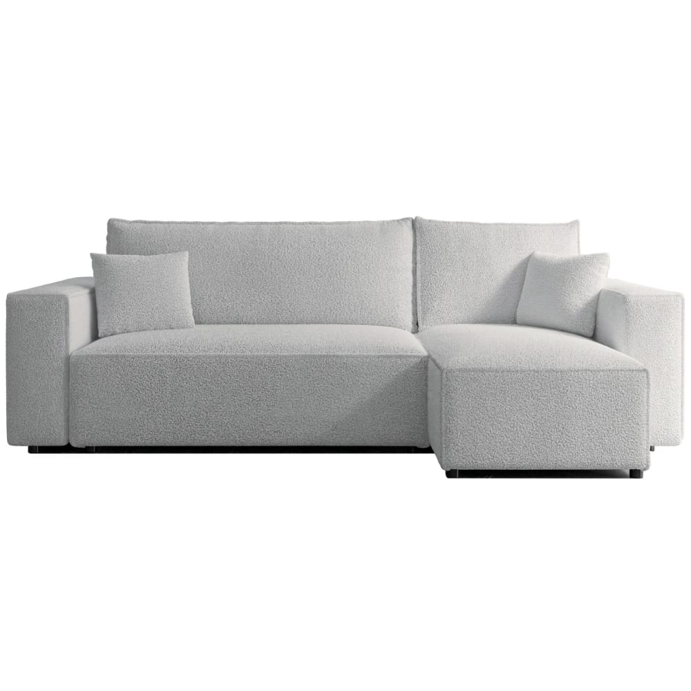 Canapé d'angle convertible en bouclette gris clair