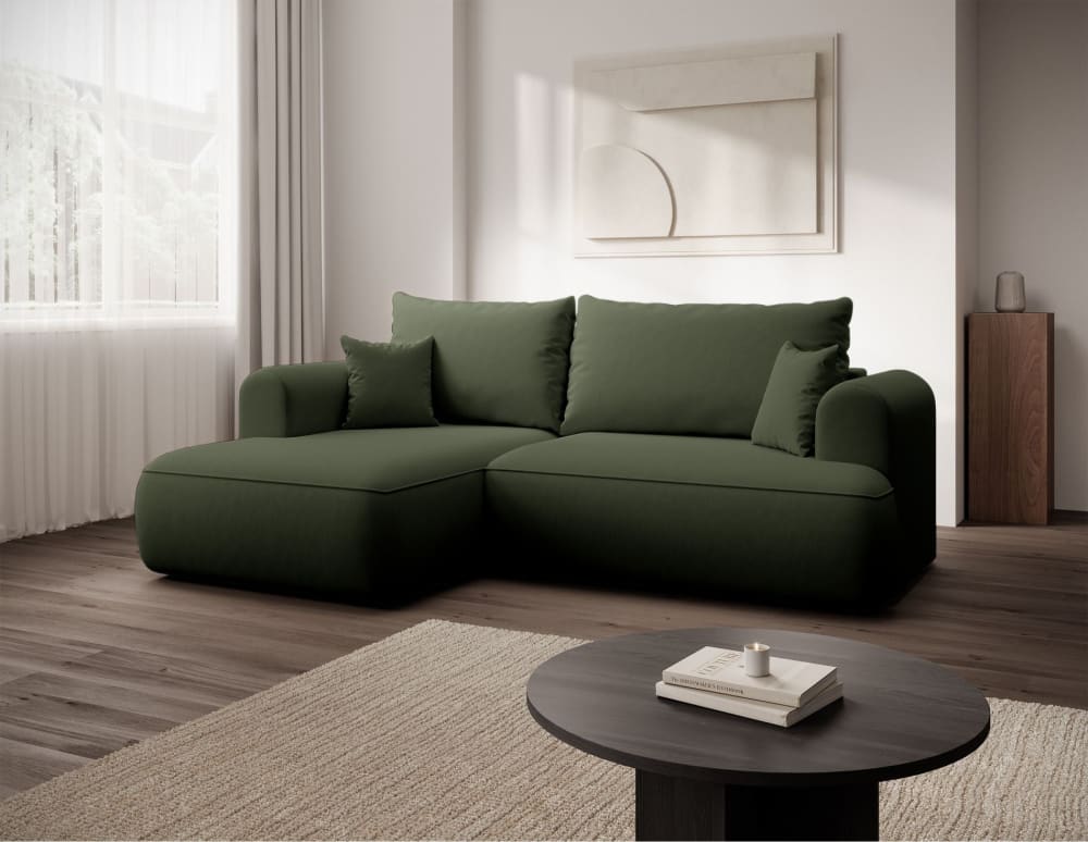 Eckschlafsofa links, Samt, olivgrün - Maisons Du Monde
