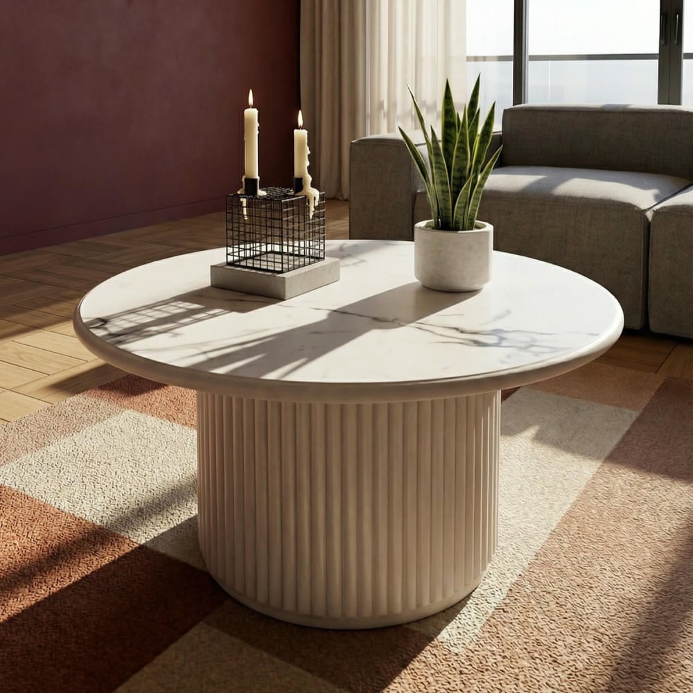 Table basse ronde style scandinave blanc