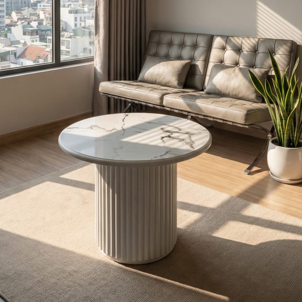 Table basse ronde style scandinave blanc