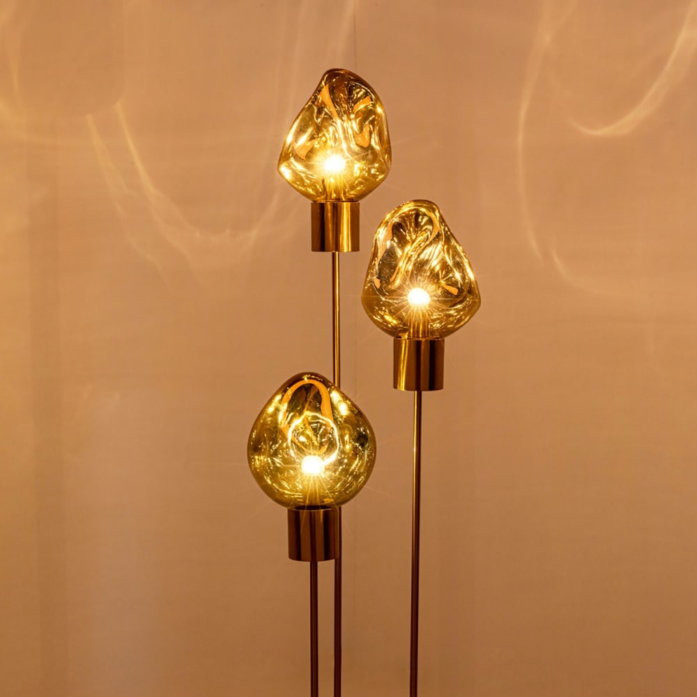 Lampadaire en verre déstructuré et acier doré — vue 3