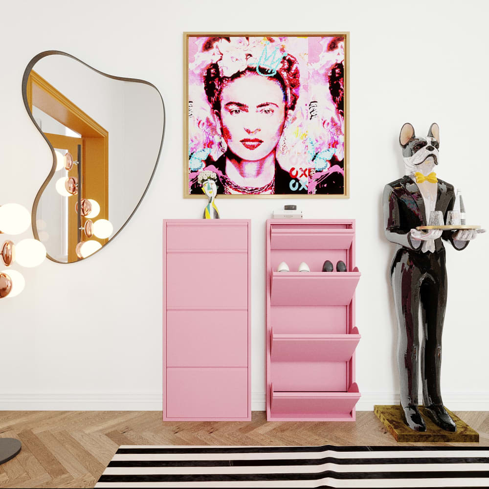 Casier à chaussures 4 tiroirs en acier rose