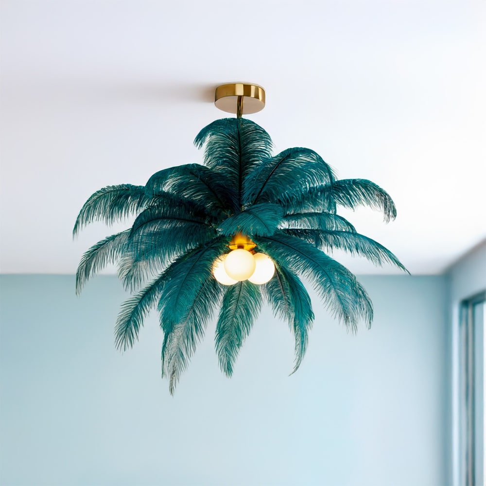 Suspension en plumes vertes — vue 3