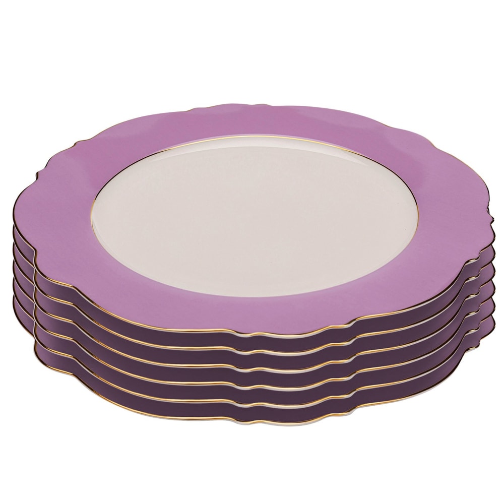 Assiette plate en porcelaine blanche et violette d27 - lot de 6 Assiette plate en porcelaine blanche et violette d27 - lot de 6
