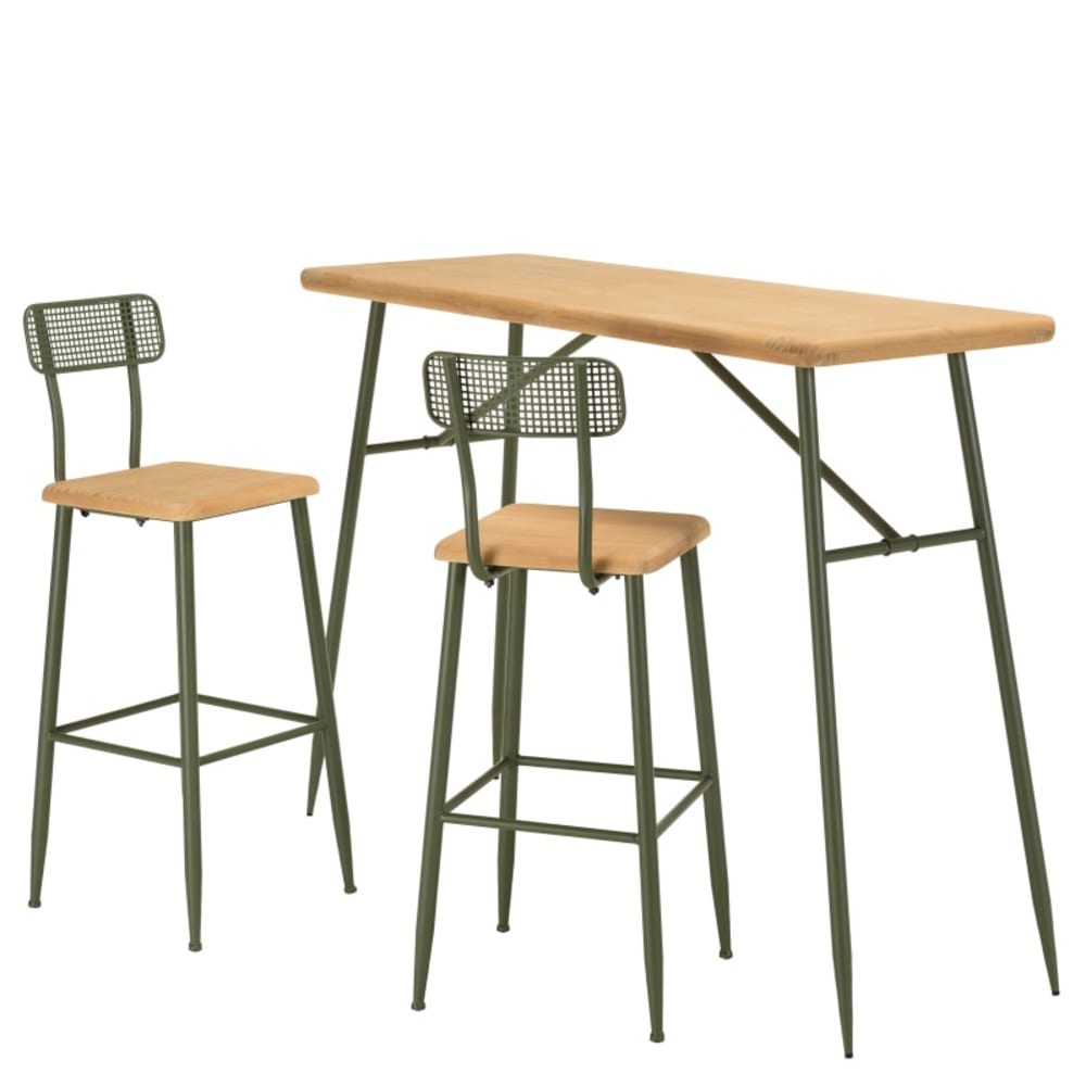 MACABANE Set 1 Bar + 2 Hocker Kiefer style classic chic Braun Holz
