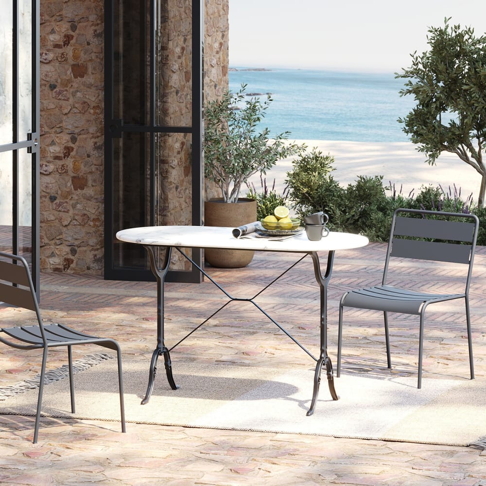 Table à manger ovale 4 personnes en marbre blanc et acier L120