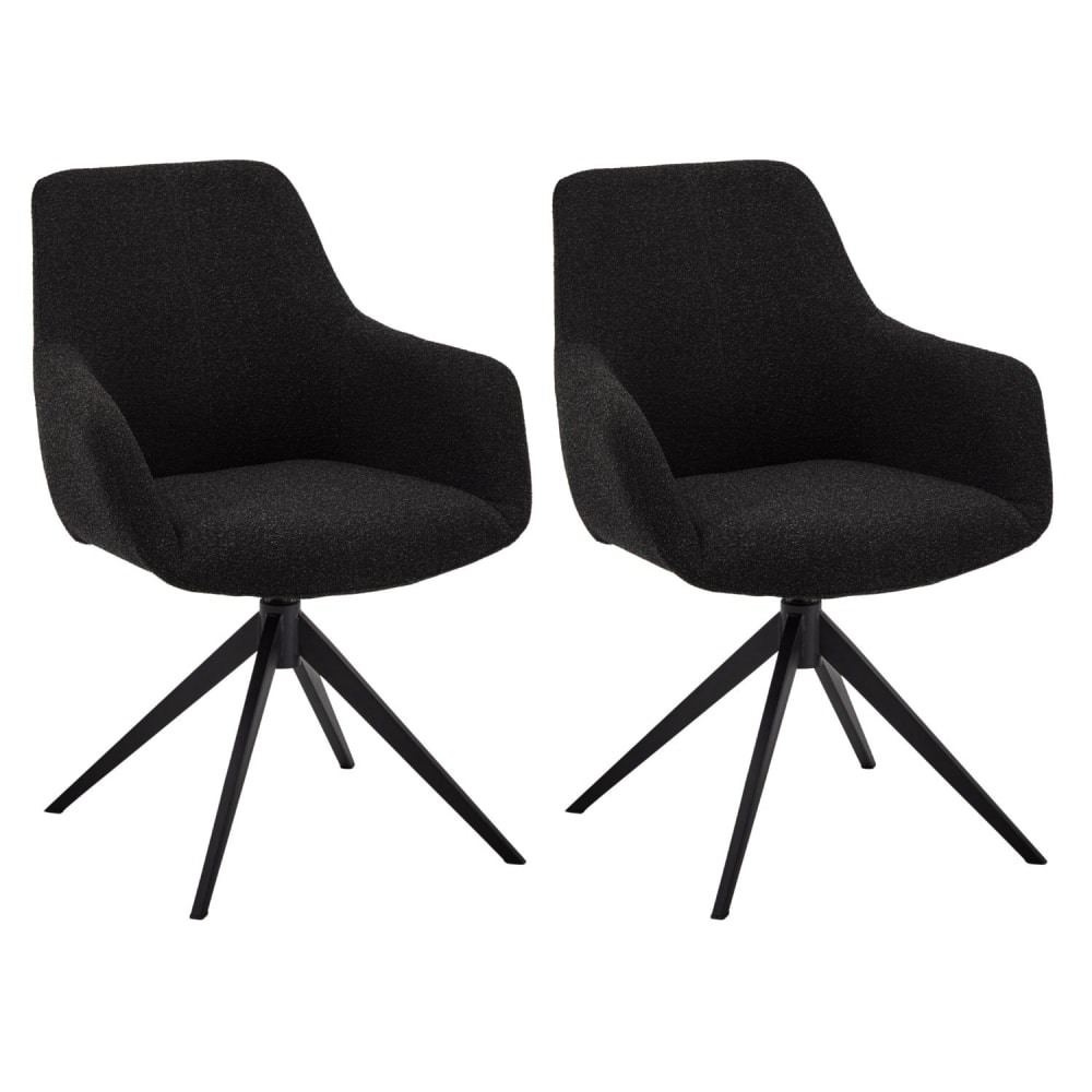 Lot+de+2+chaises+avec+accoudoirs+en+tissu+boucle+noir