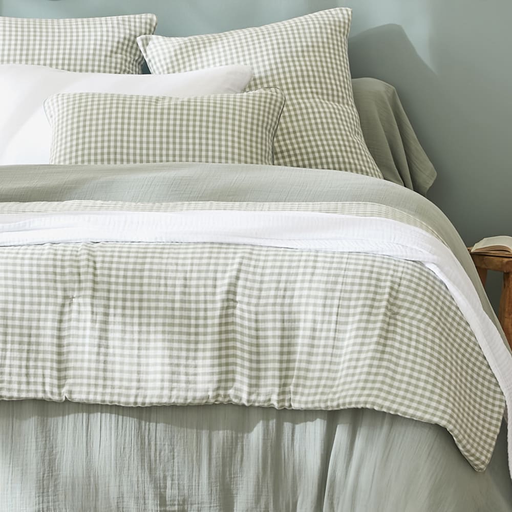 Bout de lit gaze de coton quadri eucalyptus 90x200 cm