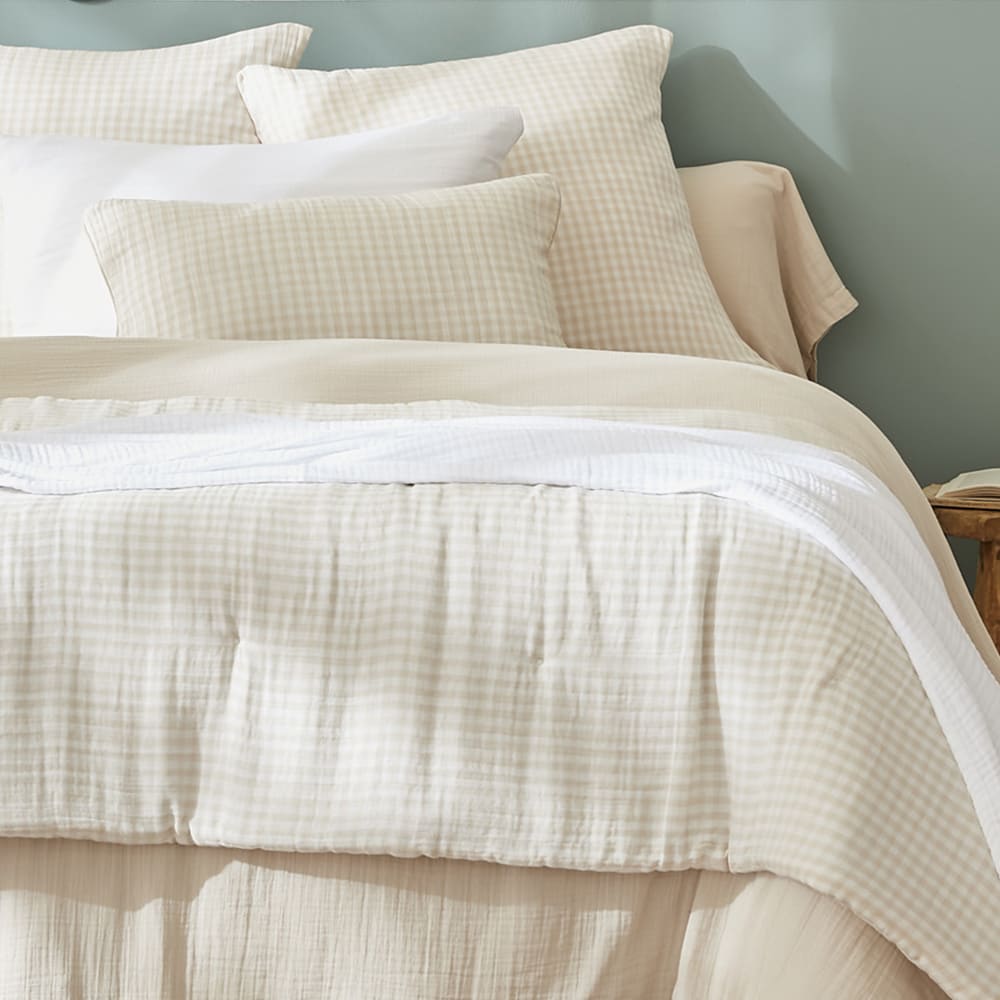 Bout de lit gaze de coton quadri naturel 90x200 cm