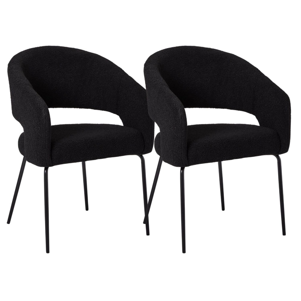 Lot+de+2+chaises+avec+accoudoirs+en+tissu+boucle+noir