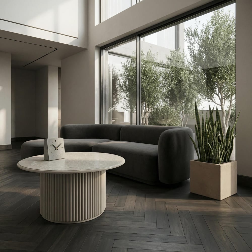 Table basse ronde style scandinave gris