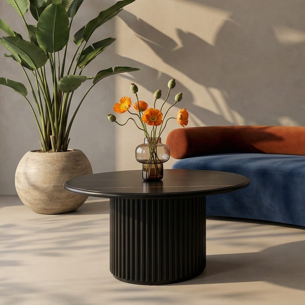 Table basse ronde style scandinave noir