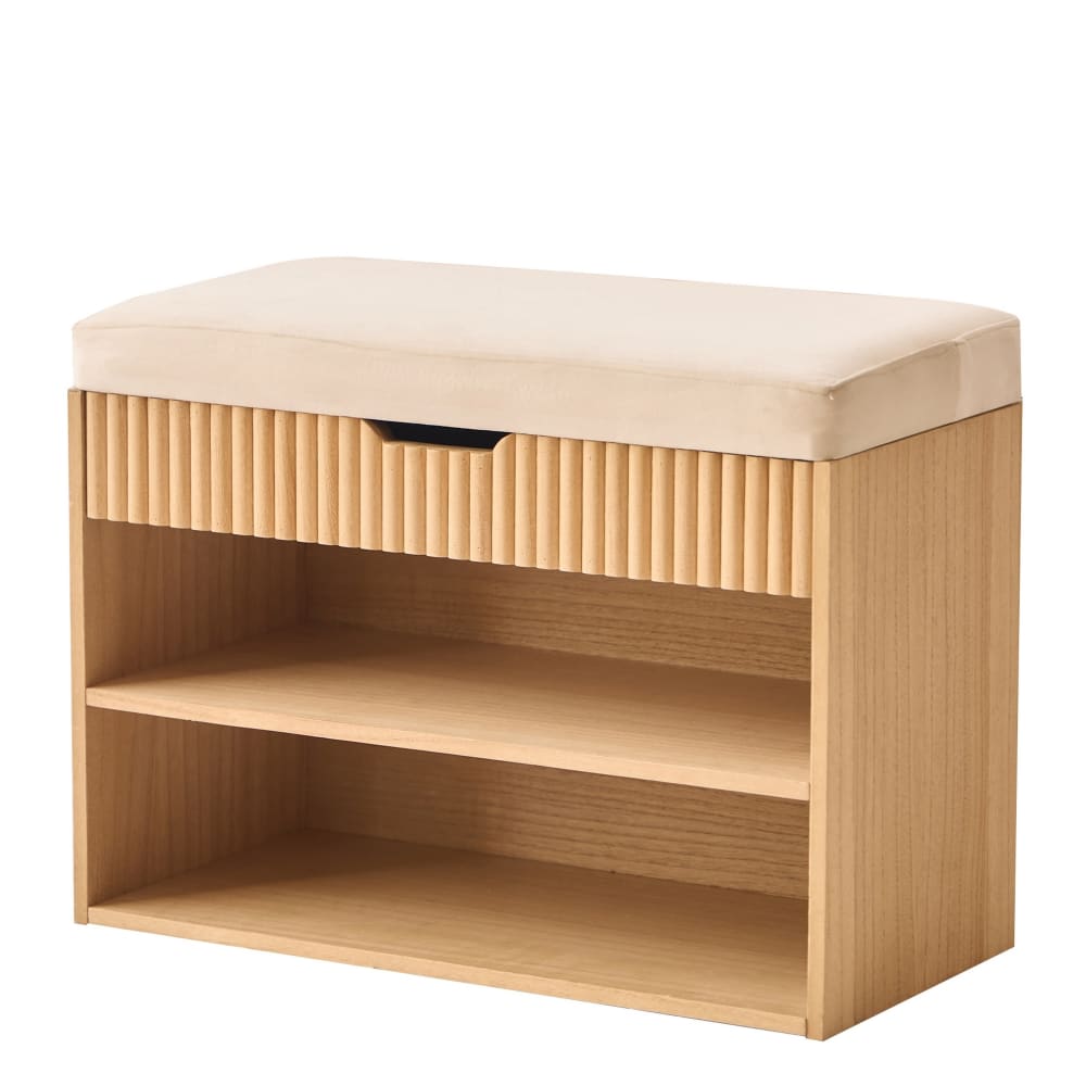 Meuble à chaussures avec coffre en bois et velours beige