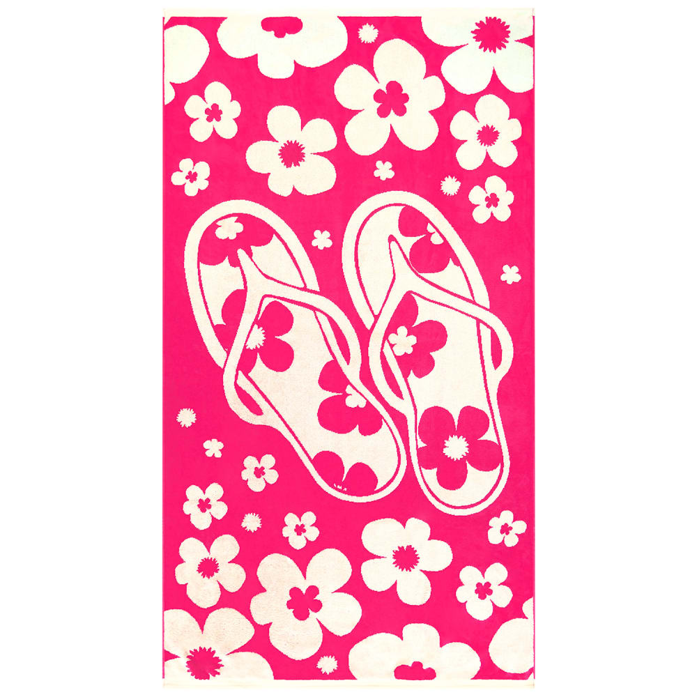 Serviette de plage éponge Velours Jacquard Rose    Myrtos 90x170