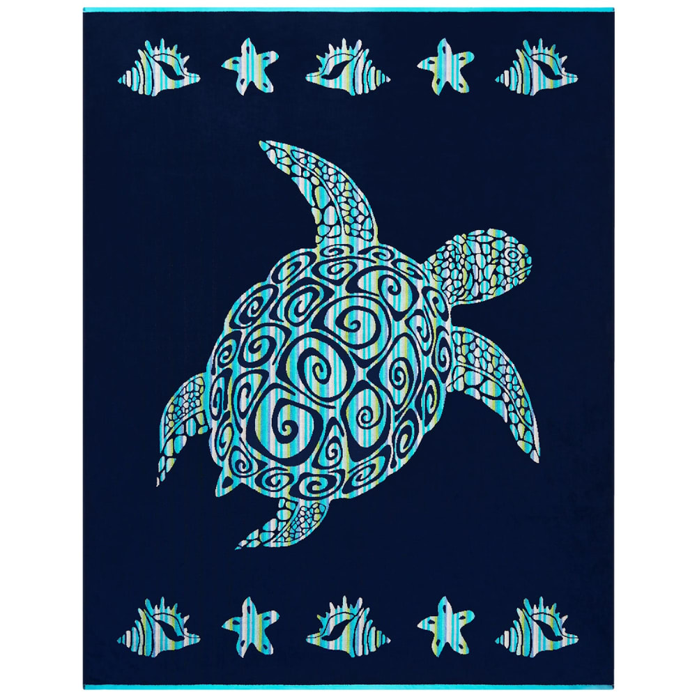 Serviette de plage  éponge Velours Jacquard Bleu    Calypso 140x180