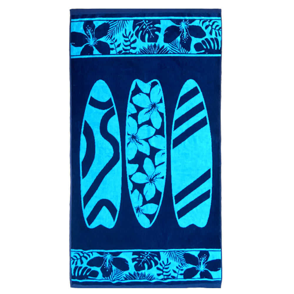 Serviette de plage éponge Velours Jacquard Bleu    Cayo  90x170