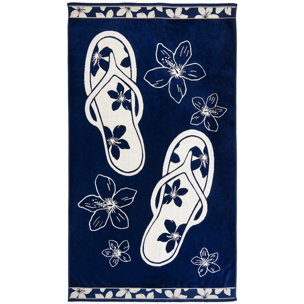 Serviette de plage éponge Velours Jacquard Bleu    Patong 100x175