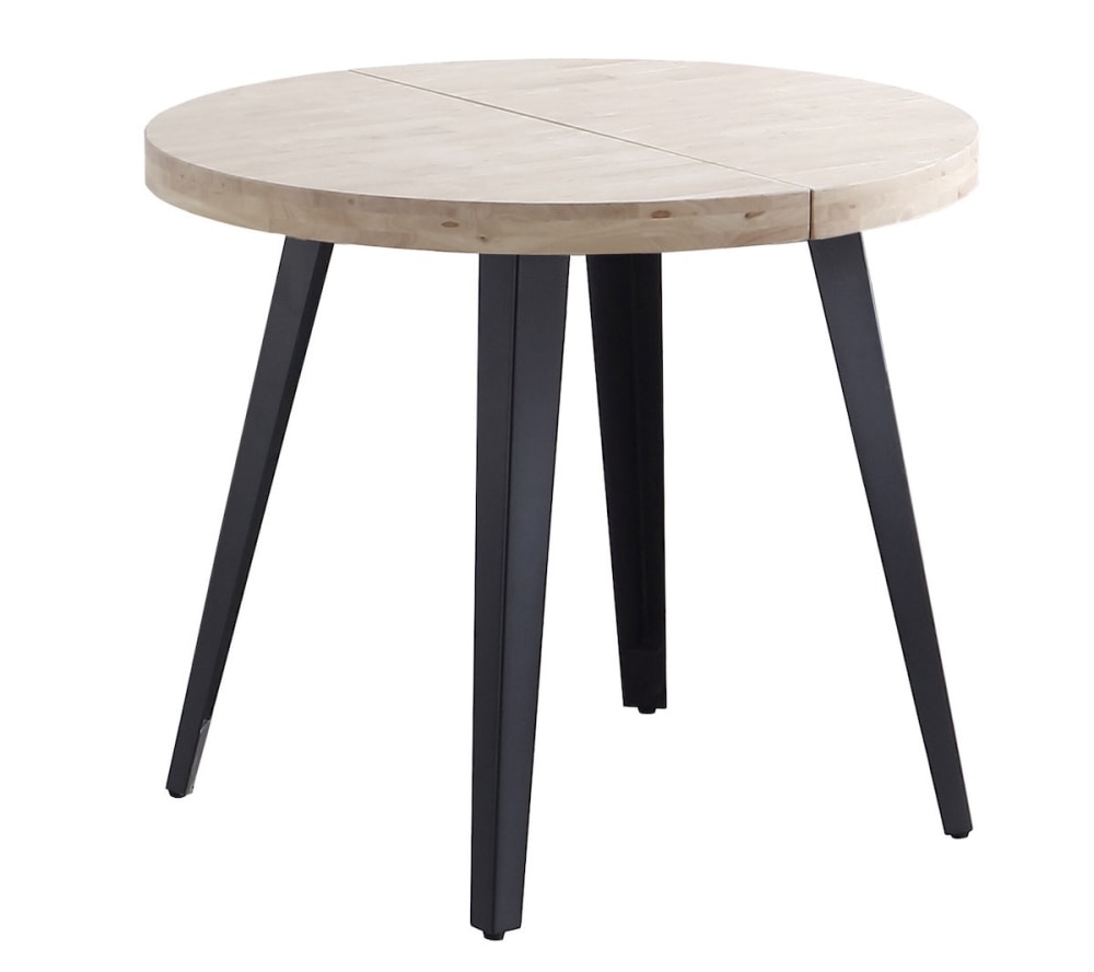 Mathi Design Runder Esstisch ausziehbar mit Eichenplatte und schwarzem Fuß D80 style modern Beige Holz