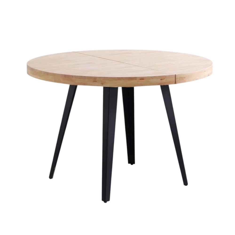 Table ronde extensible en bois clair et acier noir D120