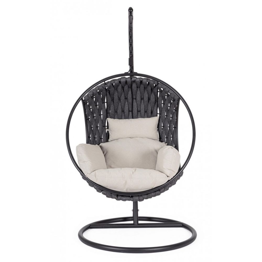 Fauteuil suspendu en acier noir et corde noire Ø 105 cm