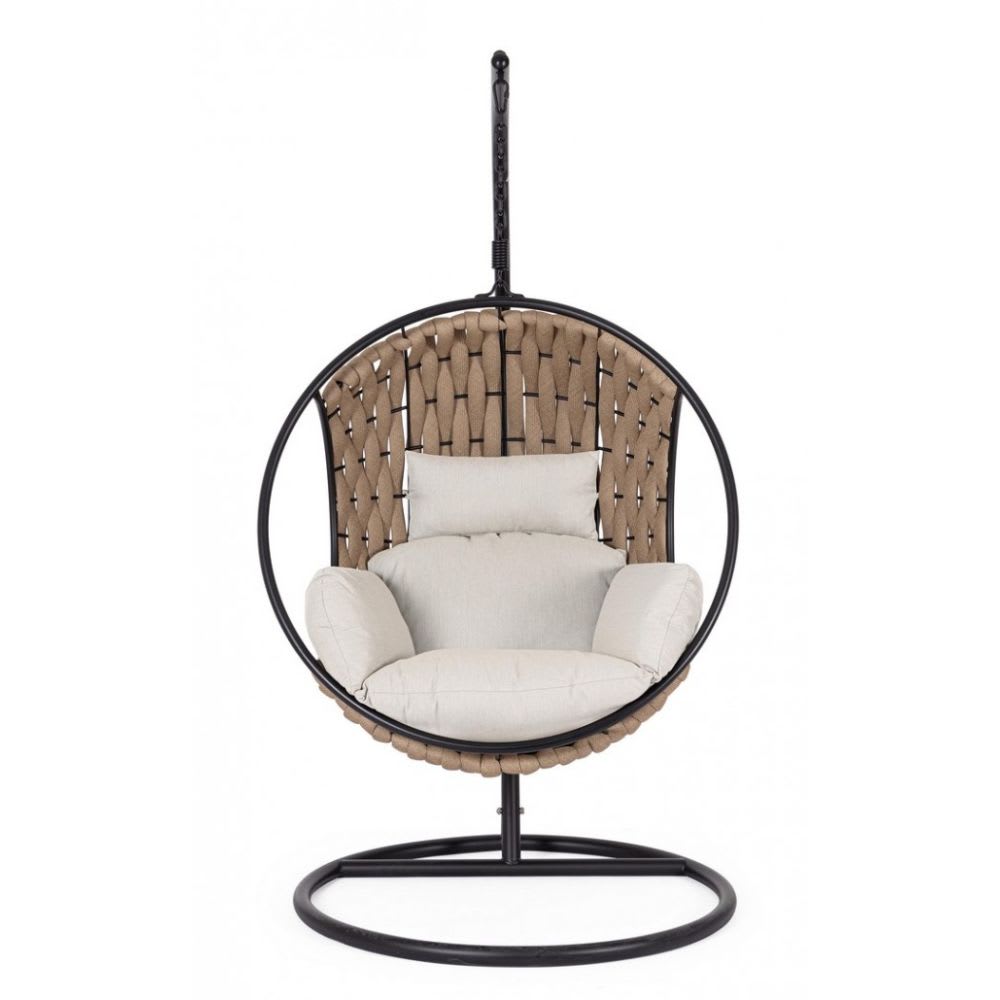 Fauteuil suspendu en acier anthracite et tissu en corde naturelle Ø105