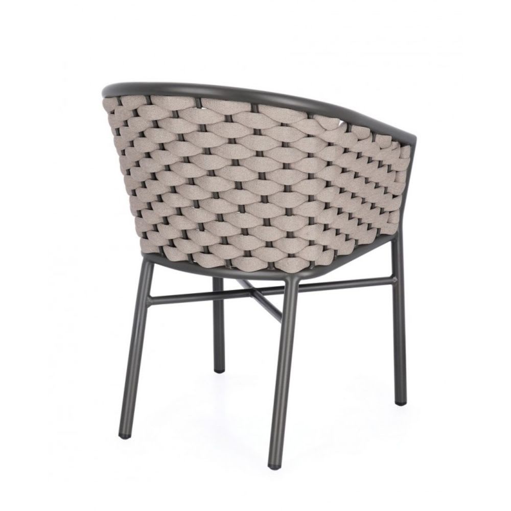 Lot de 4 fauteuils en aluminium anthracite avec tressage en corde