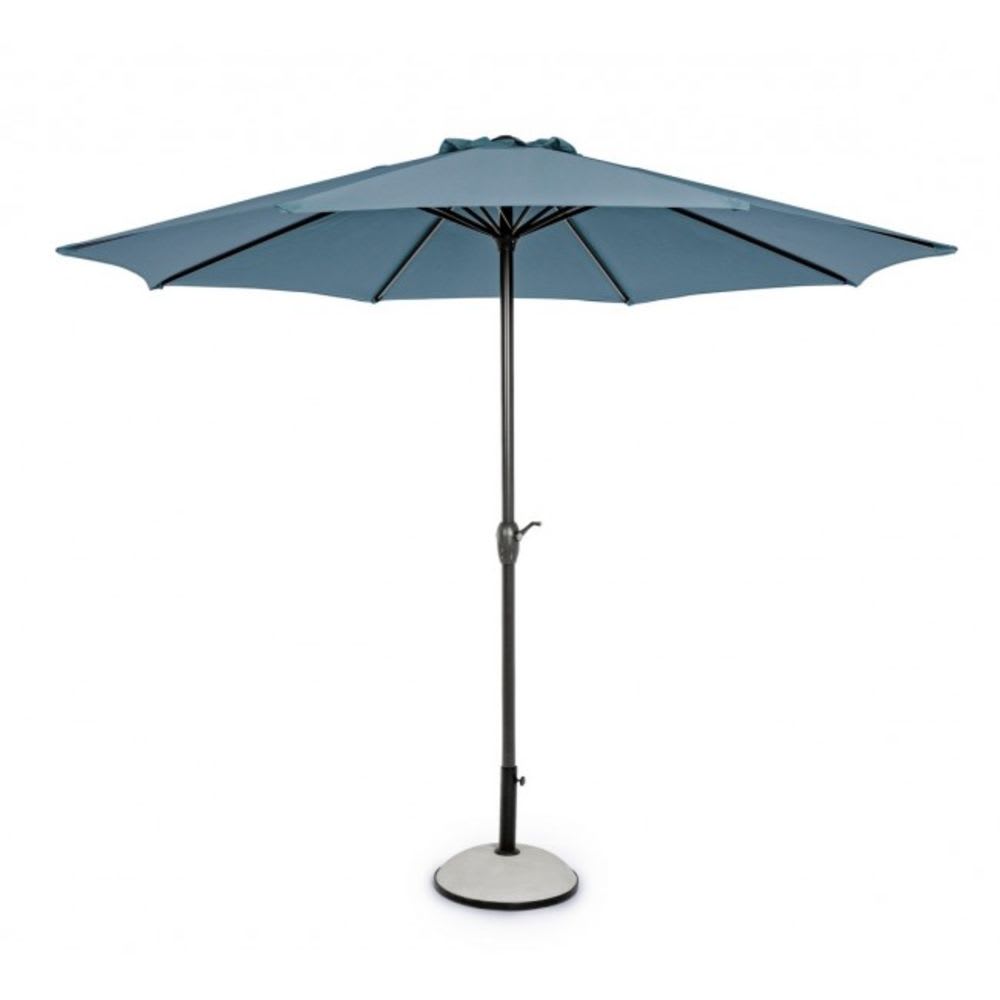 Grand parasol rond avec mât central en aluminium et toile bleue 3m