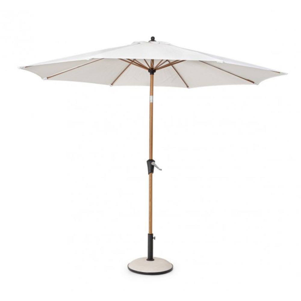 Parasol rond avec mât central en acier et toile blanche