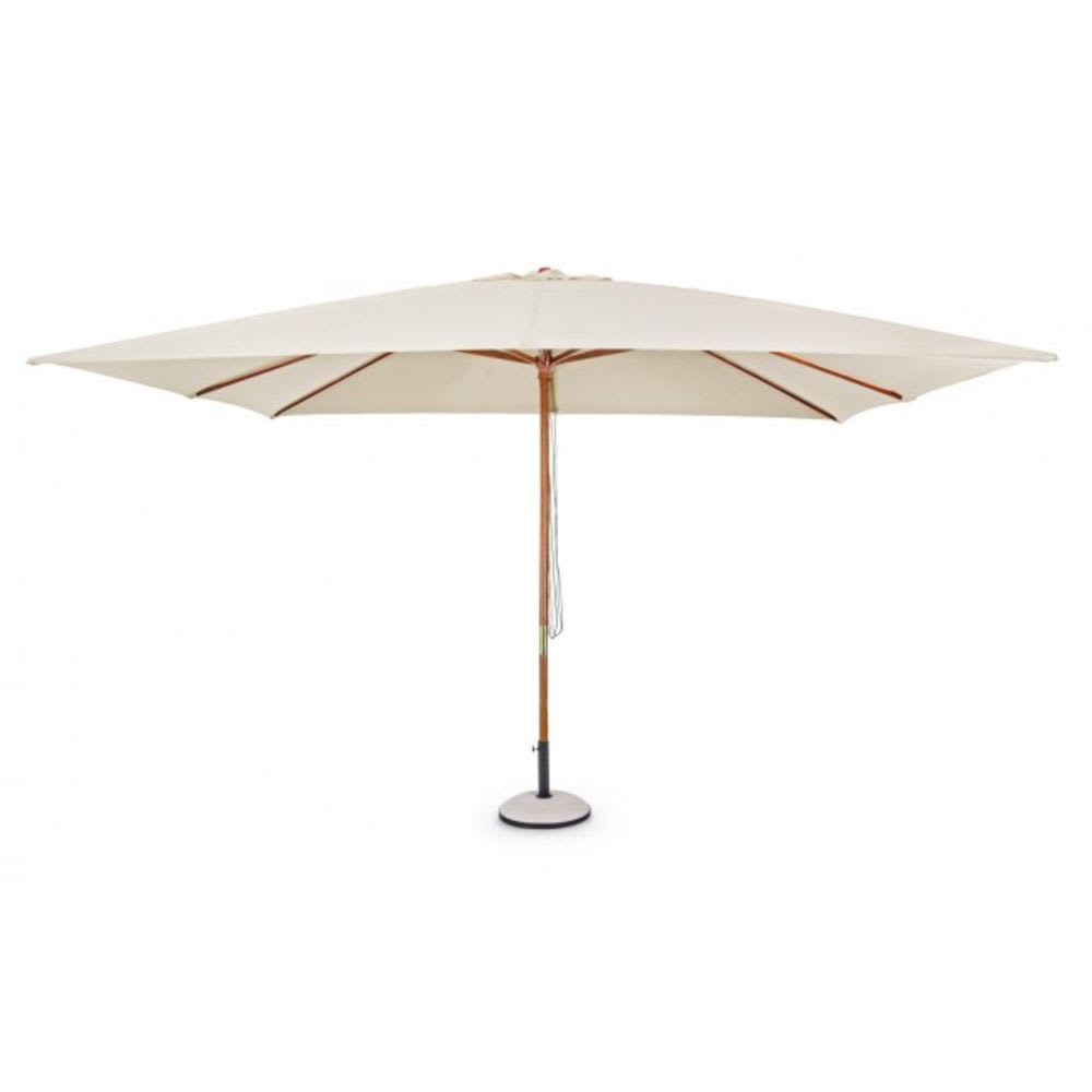 Parasol de jardin en bois et acier, toile beige 3x4