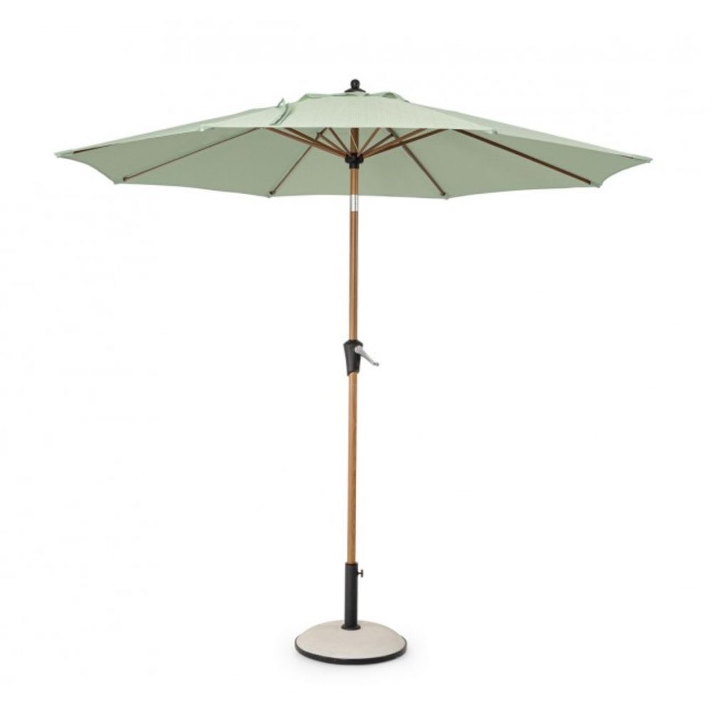 Parasol rond avec mât central en acier et toile verte