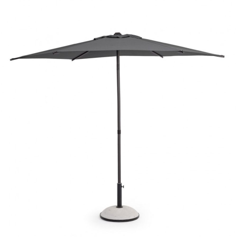 Grand parasol de jardin avec mât central en acier, toile gris foncé