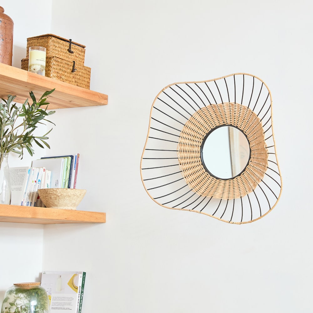 Miroir mural rotin et métal 55cm fsc